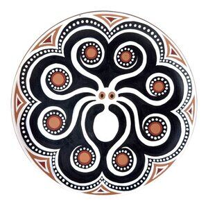 Handcrafted Crete Sitian Arts Signed Plate Tribal Octopus Black Nautical Squid 9